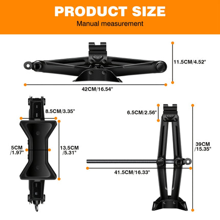 Heavy-Duty Scissor Jack for Vehicles, Capable of Lifting 2 Tonnes