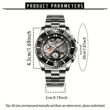Men's Automatic Mechanical Watch with Luminous & Dual-Sided Hollow Hands