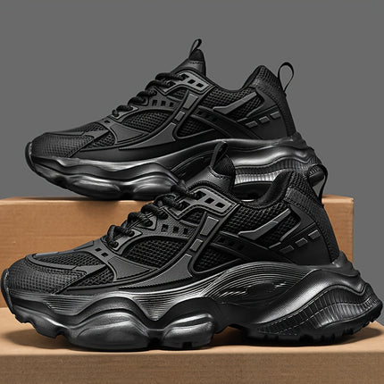 Men's Black Athletic Sneakers - Breathable Mesh Upper, Durable MD Sole