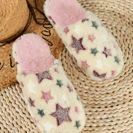 Beige Star Pattern Plush Home Slippers