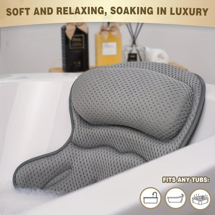 Luxury Spa Bath Pillow with 4D Air Mesh Technology, Hypoallergenic, Non-Slip Suction Cups