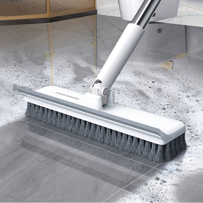 2-in-1 Heavy-Duty Floor Scrub Brush with Long Handle Stiff Bristle Scrubber & Scraper for Bathroom