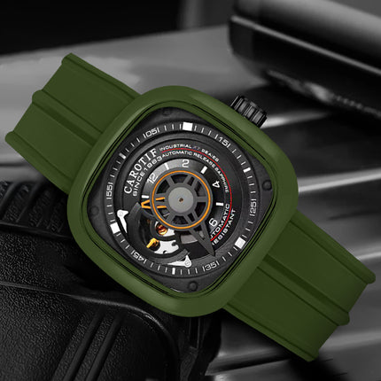 1pc Men's Green Vintage Mechanical Watch with Chronograph Winding Retro Analog Watch Suitable