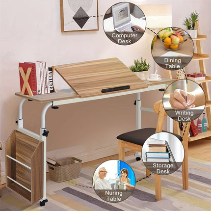Heavy-Duty Overbed Table with Wheels, Tiltable Bed Desk with Adjustable