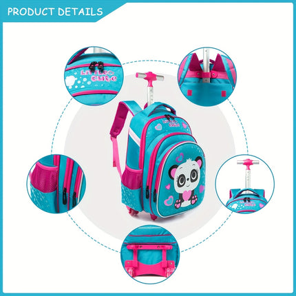 Set Panda Children's Student Rolling Backpack, Shoulder Bag, and Pencil Case Set,