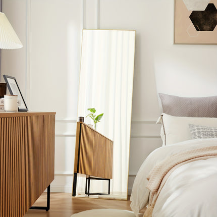 1pc Full Length Mirror With Stand, 64"x21" Floor Mirror With Aluminum Alloy Frame For Bedroom