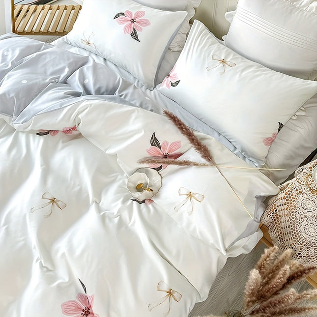 Duvet Cover Set, Pastoral Flower Print Bedding Set,