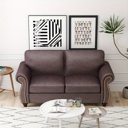 Sofa Suitable for Small Spaces - Soft Synthetic Leather Couch with Rivet Accent,