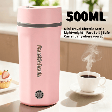 Travel Electric Kettle Portable Mini Kettle, 500ML Small Hot Water Boiler, 304 Stainless Steel,