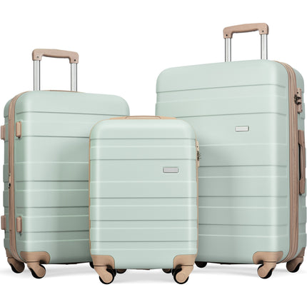 Luggage Sets New Model ABS Hardshell 3pcs Clearance Luggage Hardside Lightweight Durable Suitcase sets Spinner Wheels Suitcase with TSA Lock 20''24''28''( Grey Green)