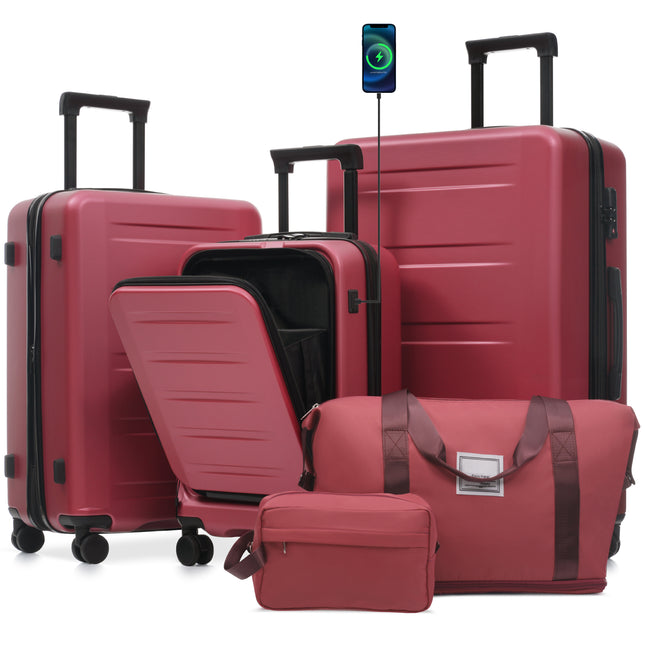 Luggage Sets 5 Piece with Front Opening, Hardside Expandable Carry On Suitcase Set with Double Spinner Wheel, Lightweight Travel Luggage with USB Port,TSA Locks 
(20'24'28')