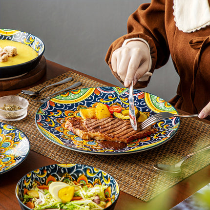 24pcs Dinner Set Stoneware Bohemian Style Tableware with Dinner Plate Dessert Plate Pasta Bowl Cereal Bowls