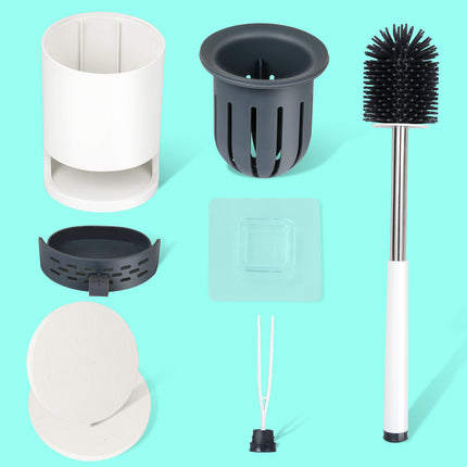 Deep-Cleaning Silicone Toilet Brush with Base for Bathroom or Guest Toilet, White, Antibacterial