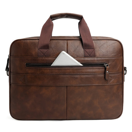 Men'S Vintage Multi-Zip Business Briefcase, 14-Inch Laptop Bag, Shoulder And Hand-Held Bag