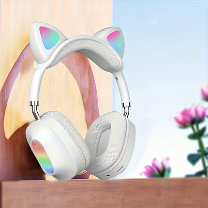 1pc Wireless Cat Ear Headphones with Light-Up RGB  Wireless Low-Power Stereo Sound