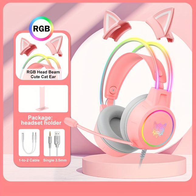 X15pro Cat Ears Headset Headband Light Emitting Wired Gaming Computer Gaming Headset