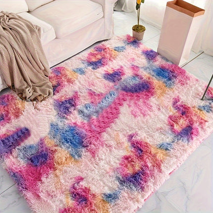 1pc Colorful Tie-dye Area Rug, Dry Cleaning Lounge Mat, Fluffy Decorative Throw Carpet,