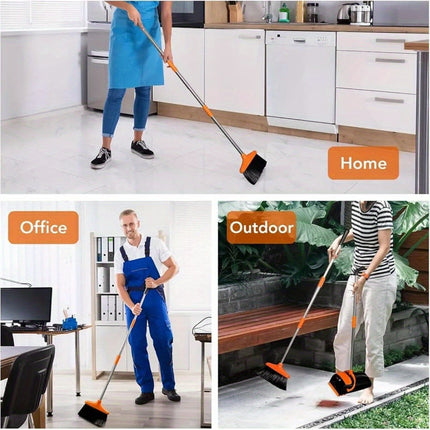 Broom and Dustpan Set with Long Handle for Home Kitchen Room Office Lobby Floor Use,