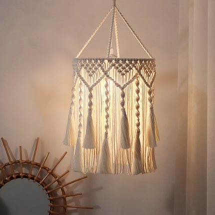 1pc Handmade Rope Woven Lampshade - Artistic Mingsu Pendant with Tassels for Home Decor