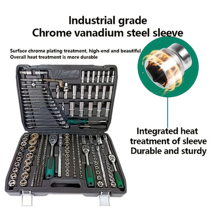 46/216pcs Automotive Repair Tool Set, Ratchet Wrench, 1/2", 1/4", 3/8" SAE Metric Socket Wrench Set