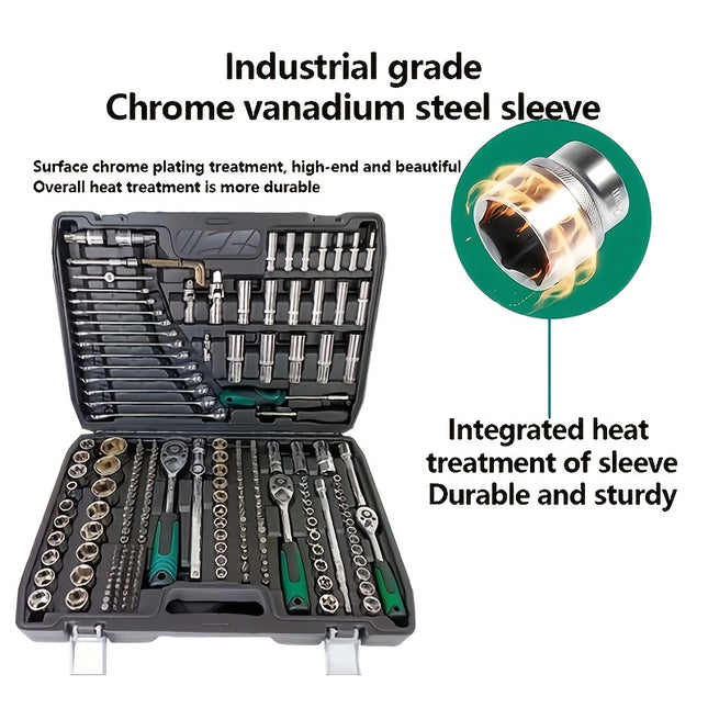 46/216pcs Automotive Repair Tool Set, Ratchet Wrench, 1/2", 1/4", 3/8" SAE Metric Socket Wrench Set