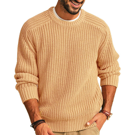 Men's Solid Color Long Sleeve Round Neck Fashion Sweater Loose Retro Sweater