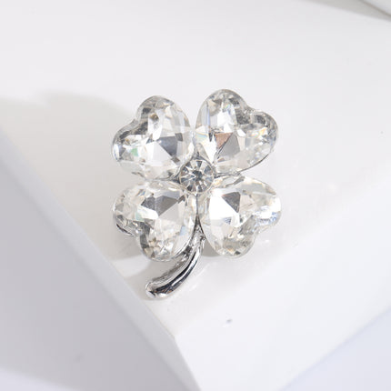 Fashion Simple And Compact Heart Shape Rhinestone Four-leaf Clover Brooch
