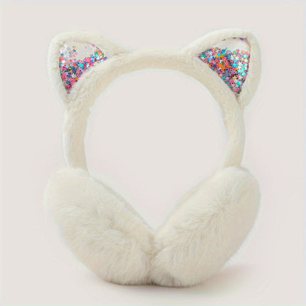 Cat Ear Headphones - Soft, Plush Faux Fur Ear Warmers with Sparkly Ears=