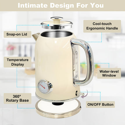 Electric Kettle -67.63oz Hot Tea Kettle with Thermometer, 1500W Fast Heating Stainless Steel Teapot,