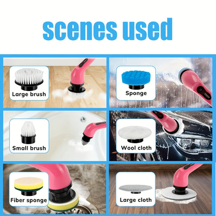 Rotating Electric Scrubber  Pink Wireless with Extended Handle, 2 Adjustable Speeds