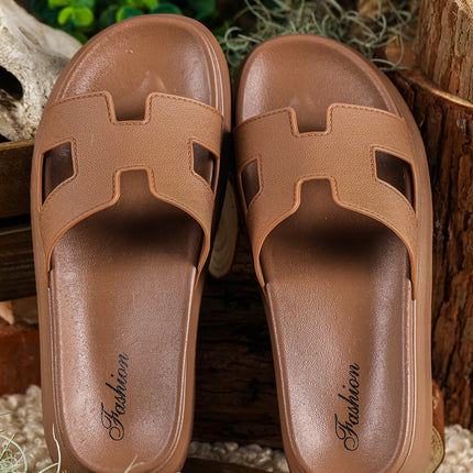 Chestnut Cutout Design Open Toe Platform Slippers (Run Small, Size Up)