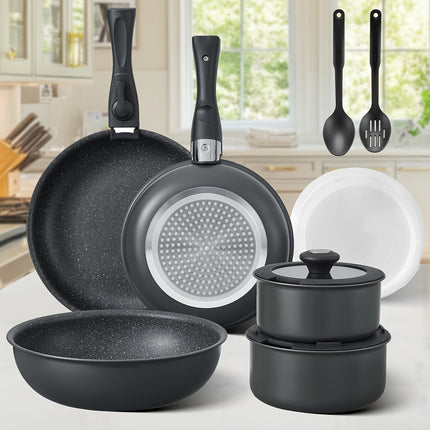 Cookware Set 10pcs, Nonstick Pots and Pans Set with Removable Handles, for All Hobs, Stackable Design