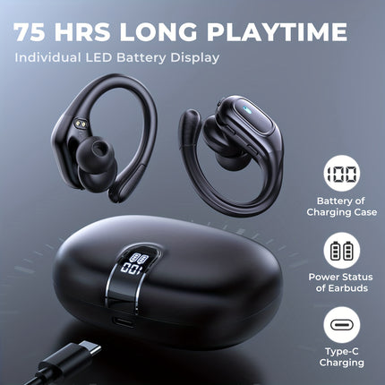 Wireless Earbuds for Running Sports Stereo Audio LED Display, ENC Noise Cancelling Headset Built