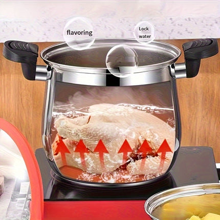 Stainless Steel Quick Cooker - Food Grade, Non-Stick Large Capacity Soup and Stew Pot with Safety Lid,