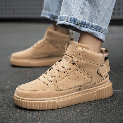 Fashion-Forward, Men's Trendy Solid High Top Skate Shoes, Comfy Non Slip Casual Lace Up Sneakers for Men's