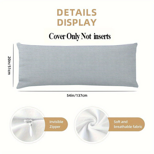 1 Extra-Long Full Body Pillow - 50.8x137.16 cm, Fade-Resistant Blue/Gray Striped Design, Zipper