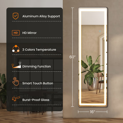 64"x21" Extra Long Full-Length Mirror with LED Lights - Modern Floor Standing