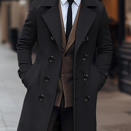 Fall Winter Men Woolen Coat Double Breasted Long