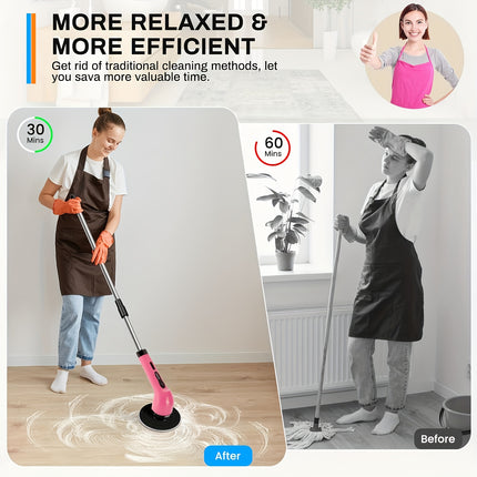 Rotating Electric Scrubber  Pink Wireless with Extended Handle, 2 Adjustable Speeds