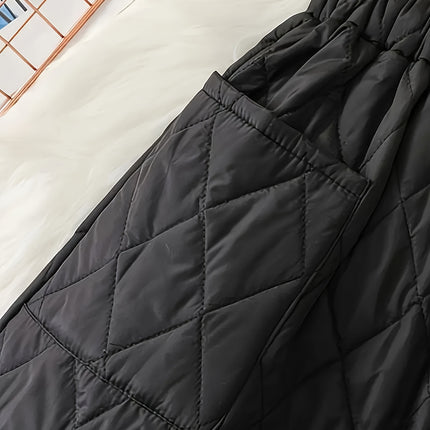 Women's Winter Warm H-Line A-Line Maxi Skirt with Quilted Pocket - Beltless Elastic Waist