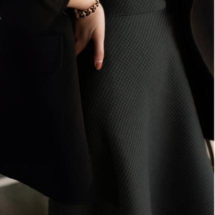 Women's New Houndstooth Checkered Midi Skirt, High-End Autumn Winter Tweed A-Line Umbrella Skirt
