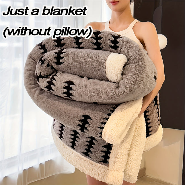 1pc Luxury Coral Fleece Blanket - Soft All-Season Bedspread/Throw, Geometric Black/White/Gray/Beige Stripes,