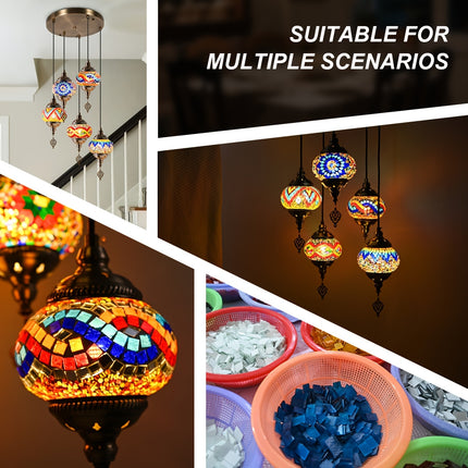 1pc Turkish-Moroccan Tile Pendant Ceiling Light, 5-Arm Shade, E27 Socket, Handcrafted Glass,