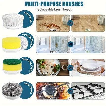 5 PCS Brush Heads Included, All-in-One Electric Spin Scrubber