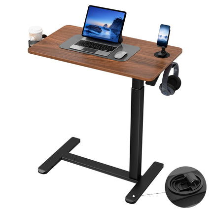 Adjustable Bedside Table Office Table, Pneumatic Computer Workstation With 4-Wheel Rolling