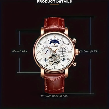 [KINYUED] Men'S Automatic Winding Mechanical Watch with Moon And Stars Multi-Function Wristwatch,
