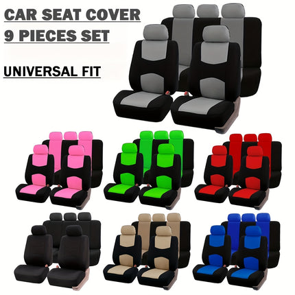 Polyester Crescent Moon Pattern Low-Back Car Seat Covers 9-Piece Set