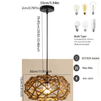 1pc Handmade Woven Rope Chandelier, 11.81-Inch Wide Pendant in Rustic Linen Color for Kitchen