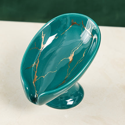 Elegant Ceramic Soap Dish with Leaf Design, Self-Draining Soap Holder, Automatic Drainage Soap Tray