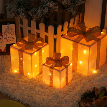 Remote Control Christmas Gift Box Lights Christmas Three-piece Decoration
